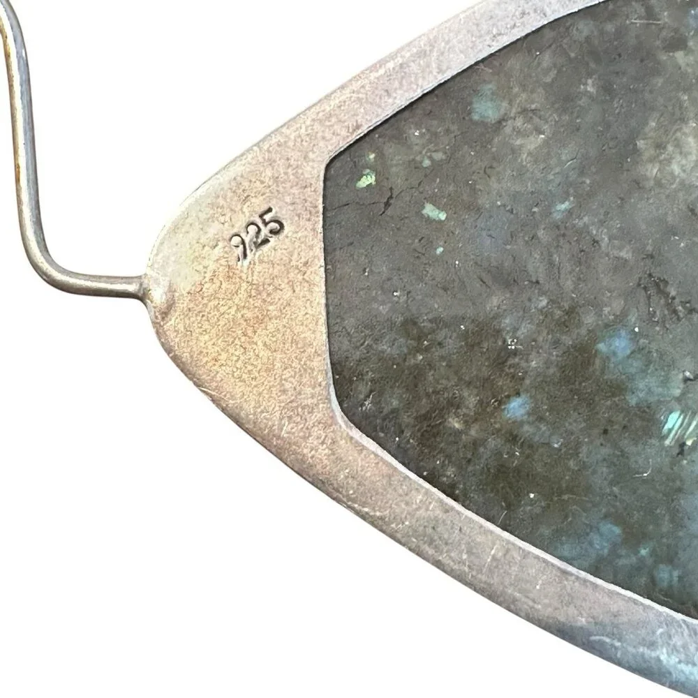 Vintage Sterling Silver 925 Labradorite Dangle‎ Earrings Modern Artisan 33.76g